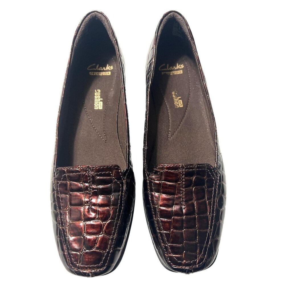 Clarks Metallic Brown Crocodile Print Loafers Size 9 Leather